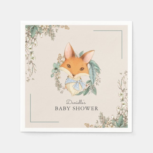 Woodland Fox Cute Baby Shower for Boy Pappersservett (Framsidan)