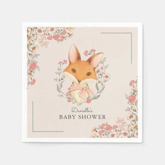 Woodland Fox Cute Baby Shower for Girl Pappersservett (Framsidan)