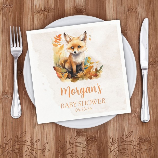 Woodland Fox Cute Baby Shower Pappersservett (Skapare uppladdad)