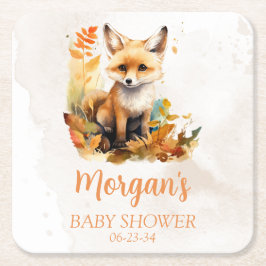 Woodland Fox Cute Baby Shower Underlägg Papper Kvadrat