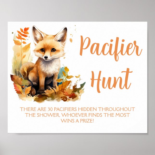 Woodland Fox Cute Nappar Hunt Baby Shower Game Poster (Framsidan)
