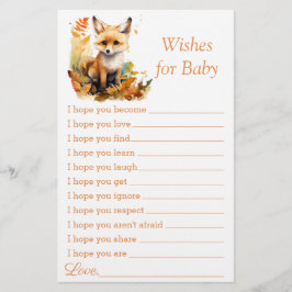 Woodland Fox Cute Önskemål for Baby Shower Game