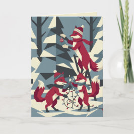 Woodland Fox Family II Christmas Greeting Card Helgkort