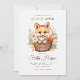 Woodland Fox Floral Girl Baby Shower Invitation Inbjudningar