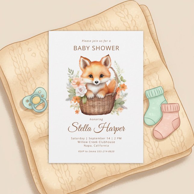 Woodland Fox Floral Girl Baby Shower Invitation Inbjudningar (Skapare uppladdad)