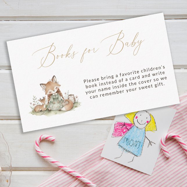 Woodland Fox Girl Baby Shower Books for Baby Tilläggskort (Skapare uppladdad)