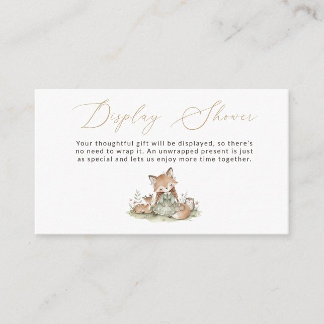 Woodland Fox Girl Baby Shower Display Card Tilläggskort (Framsida)