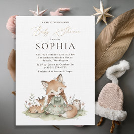 Woodland Fox Girl Baby Shower Invitation Card Inbjudningar
