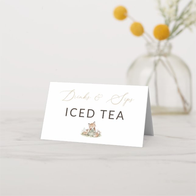Woodland Fox Girl Drinks & Sips Iced Tea Drink Placeringskort (Baksida)