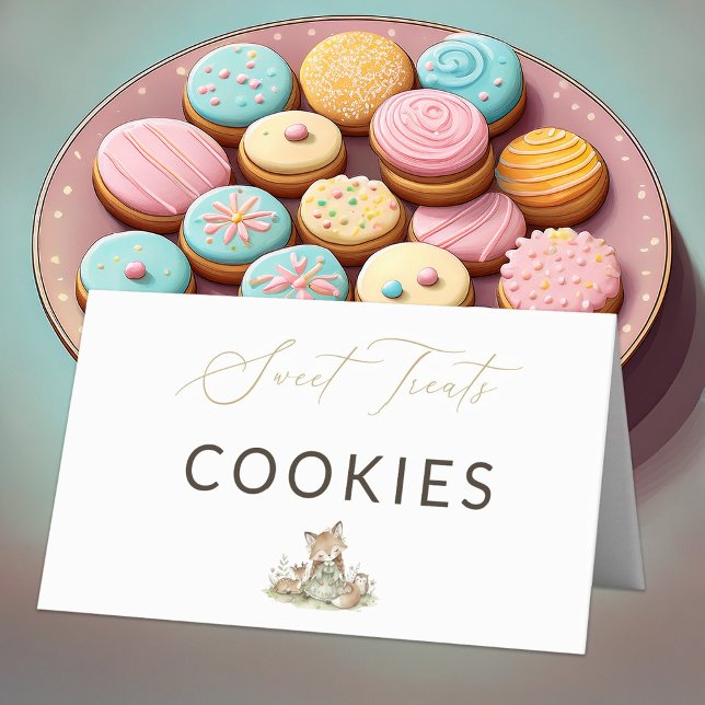 Woodland Fox Girl Sweet Treats Cookies Food Label  Placeringskort (Skapare uppladdad)