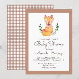 Woodland Fox Girls Baby Shower Inbjudningar