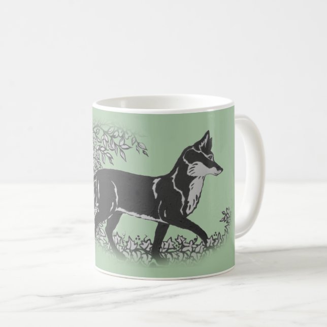 Woodland Fox Grått, Grönt Vintage Rustic Animal Kaffemugg (Framsida höger)