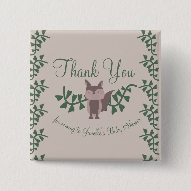 Woodland Fox Greenery Baby Shower Rustic Gifts Knapp (Framsida)