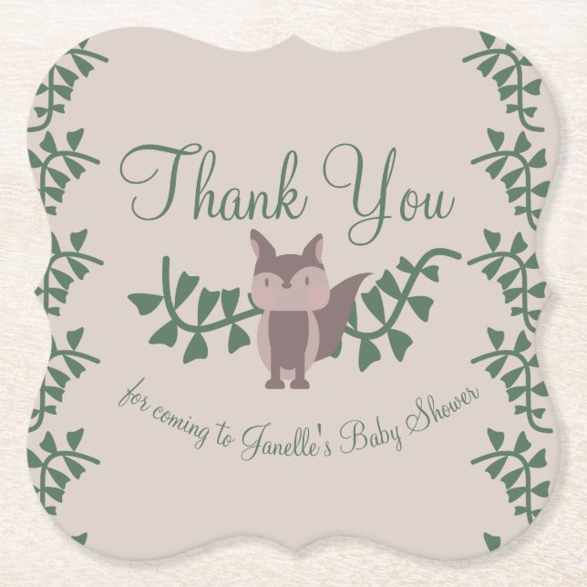Woodland Fox Greenery Baby Shower Rustic Underlägg Papper (Framsida)