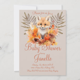 Woodland Fox Greenery Watercolor Baby Shower Inbjudningar