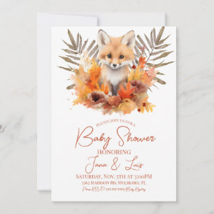 Woodland Fox Greenery Watercolor Löv Baby Shower Inbjudningar