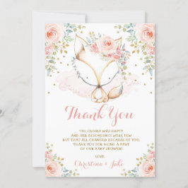 Woodland Fox  Guld Blommigt Girl Baby Shower Tack Kort