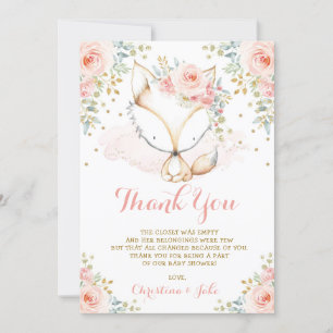 Woodland Fox Guld Blommigt Girl Baby Shower Tack Kort