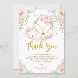Woodland Fox  Guld Blommigt Girl Baby Shower TH Tack Kort