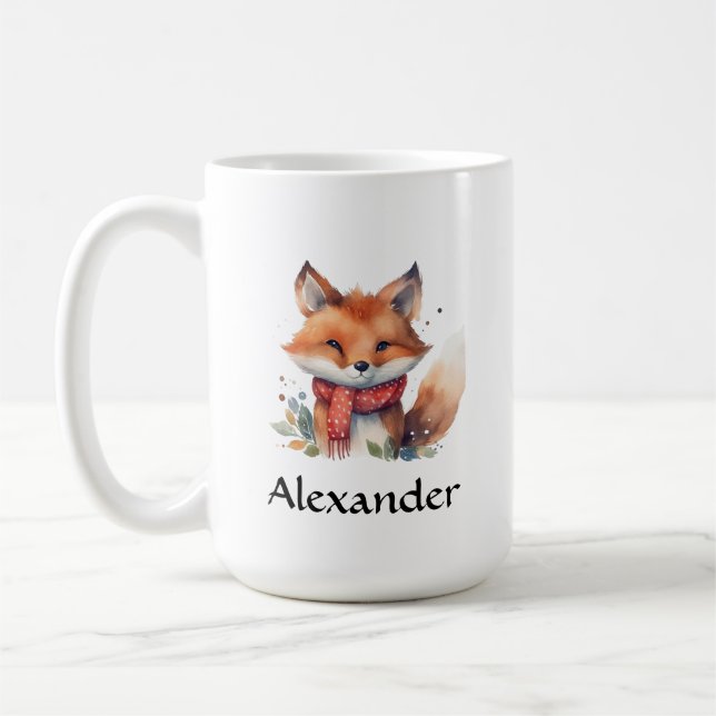 Woodland Fox i Scarf-Personligen Kaffemugg (Vänster)