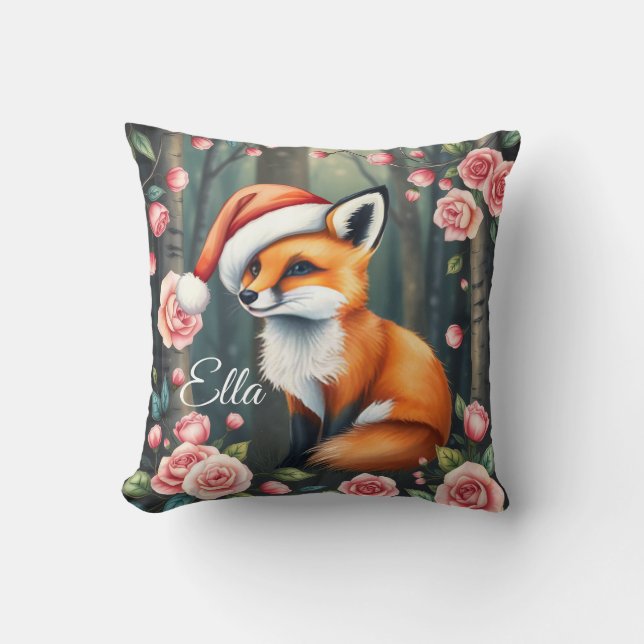 Woodland fox in Christmas hat Baby throw pillow Kudde (Framsida)