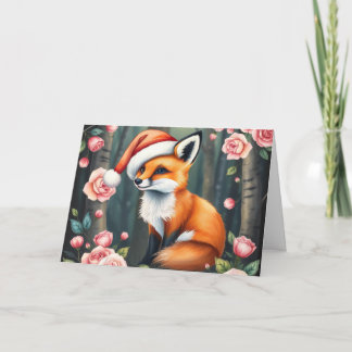 Woodland fox in Christmas hat holiday card Helgkort
