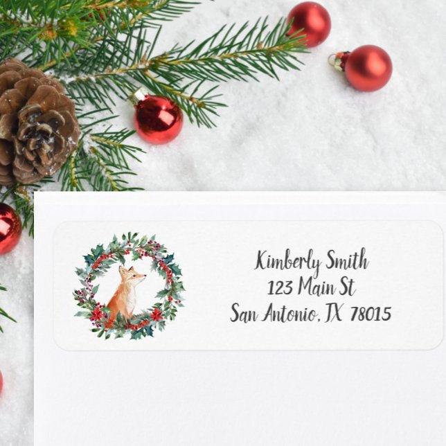 Woodland Fox jul - adressetikett Returadress Etikett (Cute woodland fox Christmas return address stickers.)