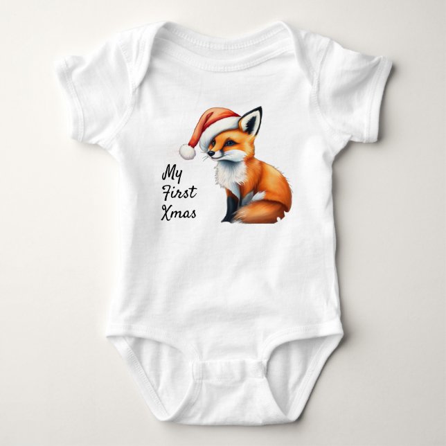 Woodland fox My First Xmas Baby One-piece T Shirt (Framsida)