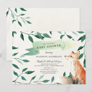 Woodland Fox Neutralt Baby Shower Inbjudningar