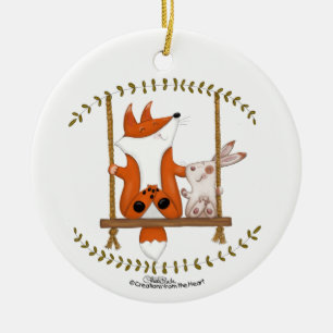 Woodland Fox och Bunny Swing Julgransprydnad Keramik