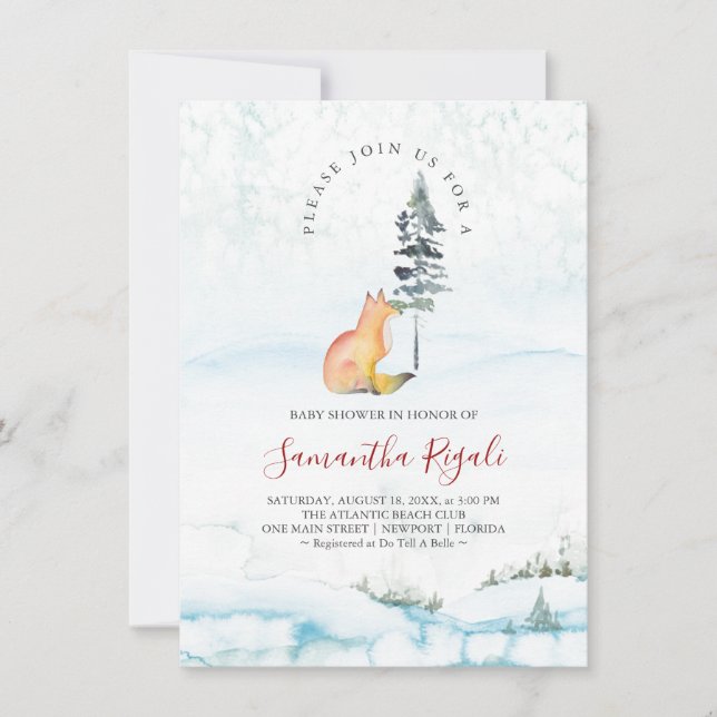 Woodland Fox och Greenery Baby Shower (Framsida)