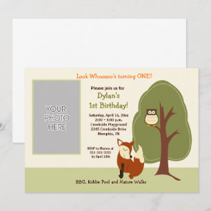 Woodland Fox och Uggla *PHOTO* Birthday 5x7 Inbjudningar