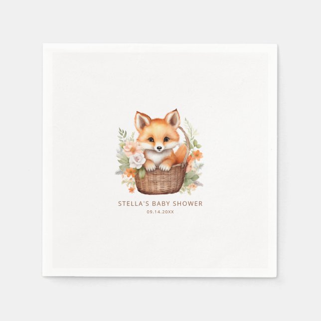 Woodland Fox Personalized Baby Shower Napkins Pappersservett (Framsidan)