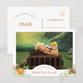 Woodland Fox Photo Birth Announement Postcard Meddelande Vykort