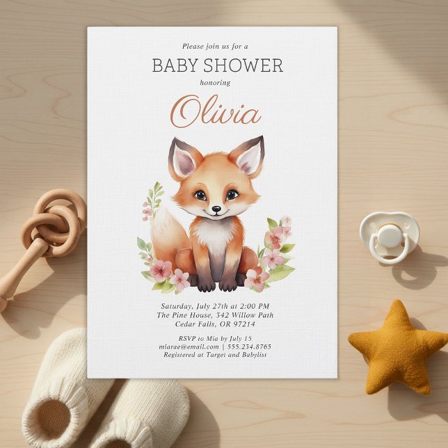 Woodland Fox Pink Peach Girl Baby Shower Inbjudningar (Skapare uppladdad)