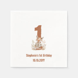 Woodland Fox Reading a Bok 1st Birthday Party Pappersservett