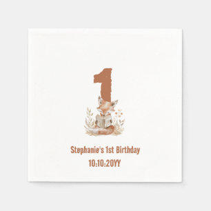 Woodland Fox Reading a Bok 1st Birthday Party Pappersservett