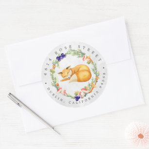 Woodland Fox Returadressen Forest Baby Runt Klistermärke