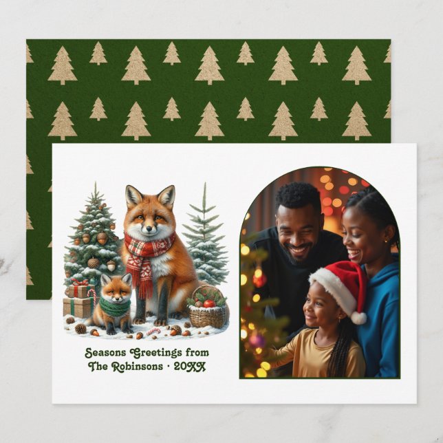 Woodland Fox Rustic Forest Christmas Photo Julkort (Fram/baksida)