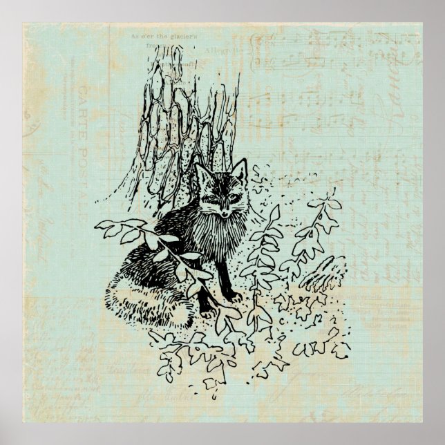 Woodland Fox Rustic Vintage Fox Art Poster (Framsidan)