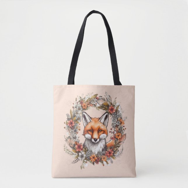 Woodland Fox Shoulder Bag Tote Peach Orange Tygkasse (Framsida)
