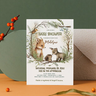 Woodland Fox Squirrel Forest Unisex Baby Shower Inbjudningar