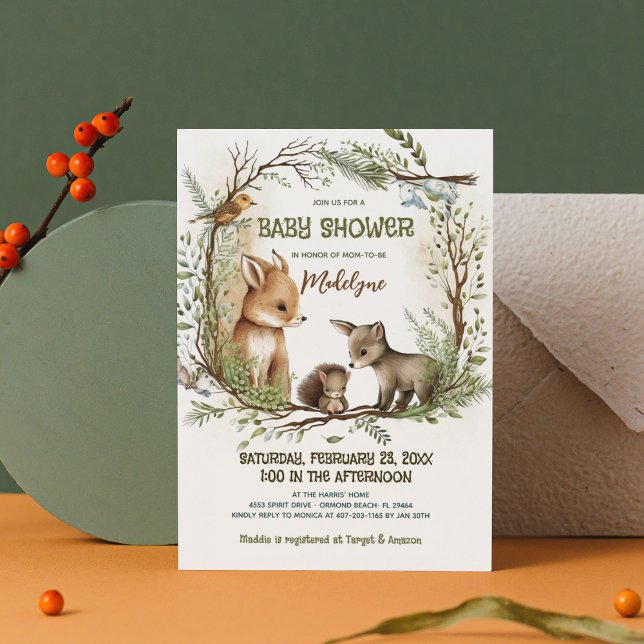 Woodland Fox Squirrel Forest Unisex Baby Shower Inbjudningar (Skapare uppladdad)