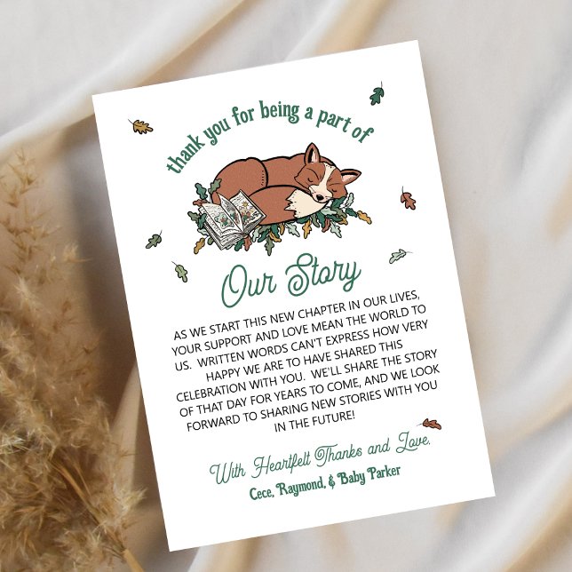 Woodland Fox Storybook Baby Shower Tack Kort (Baby Shower Thank You Note - Our Story Woodland Fox)
