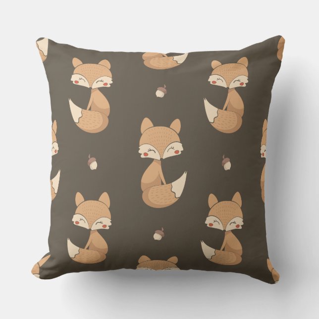 Woodland Fox Throw Pillow – Neutral Nursery Forest Kudde (Framsida)