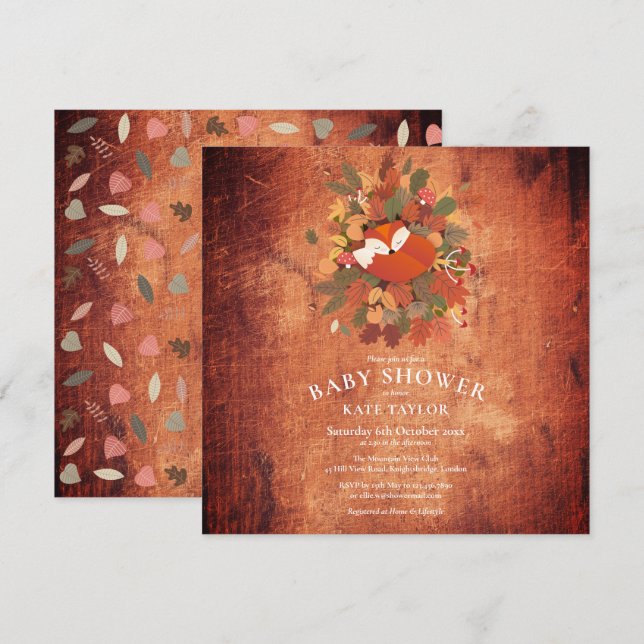 Woodland Fox Unge Baby Shower/Sprinkle Inbjudningar (Fram/baksida)