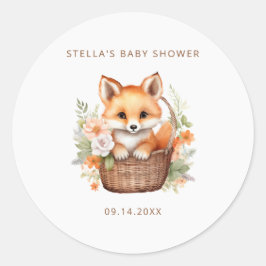 Woodland Fox Watercolor Baby Shower Personalized Runt Klistermärke