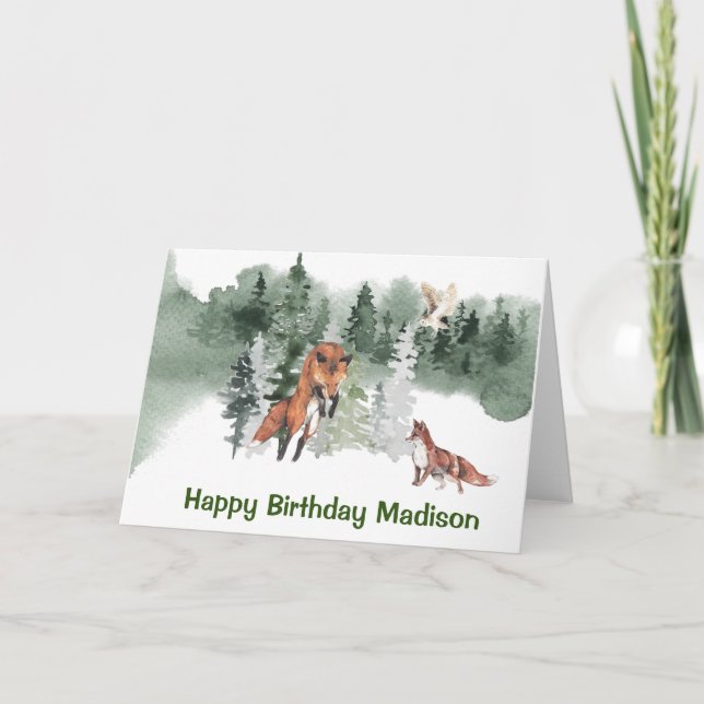 Woodland Fox Watercolor Personlig Birthday Kort (Framsida)
