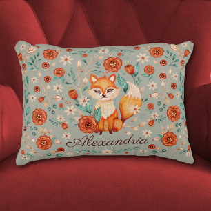 Woodland Fox Whimsical Watercolor Namn Nursery Prydnadskudde