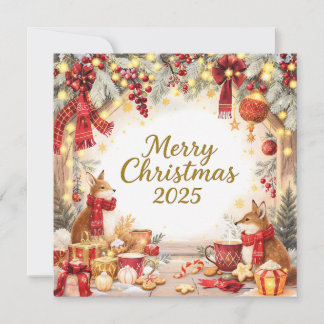 Woodland Foxes Custom Photo Christmas Card Julkort